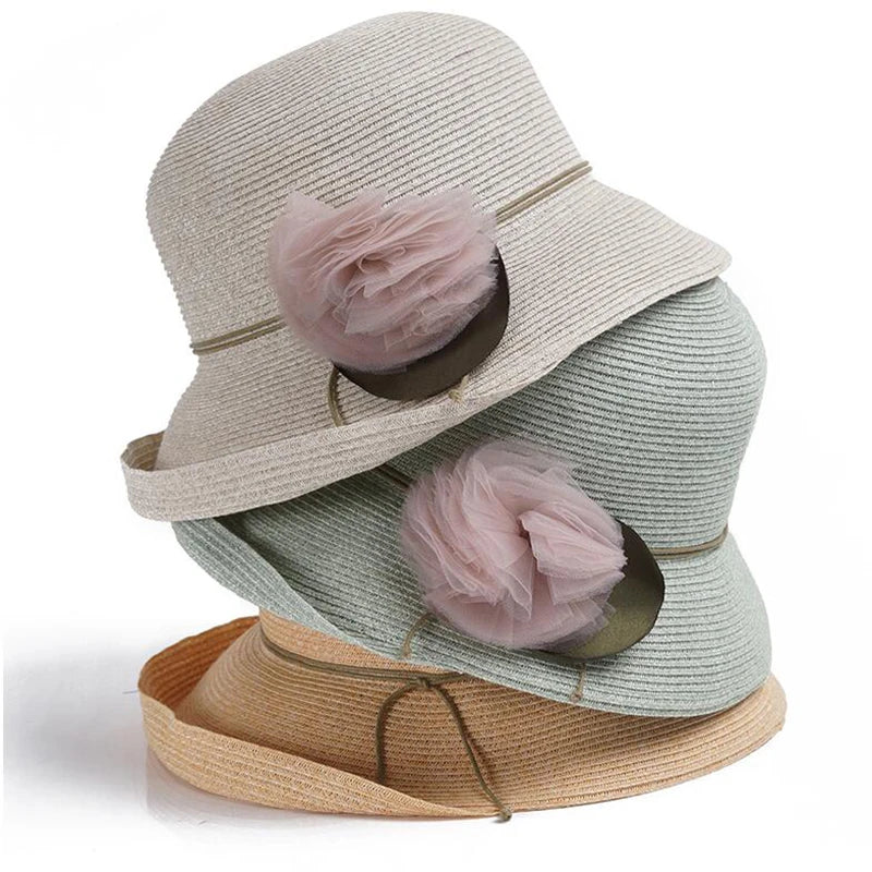 Chapeaux de soleil d'été pour femmes pliables 2019 paille Sunbonnet large bord disquette chapeau cloche vacances plage style chapeau paille femme