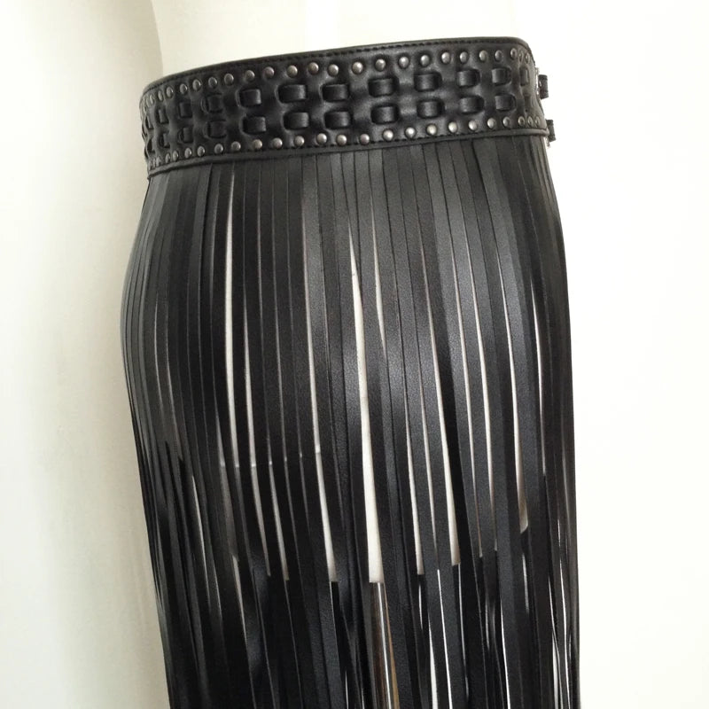 Sexy Long Fringe Leather Belts Black Designer Ceinture Femme Studs Punk Double Pin Buckle Plus Size Waistband Women S/M/L/Xl