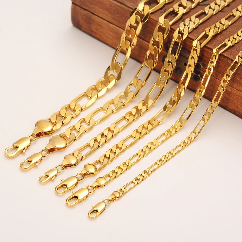 Bangrui 3mm 4mm 5mm 6mm 7mm 9mm 10mm Width Fashion Classic gold Color  figaro Chain link chain Necklace bracelet men Jewelrygift