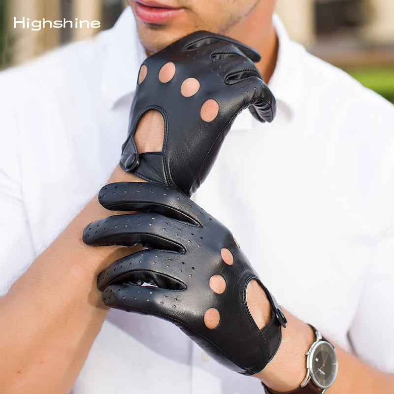 Gants de conduite de luxe HIGHSHINE pour hommes, véritables, non doublés, pour écran tactile, doux, fins, courts, en cuir