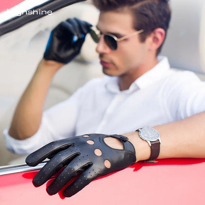 HIGHSHINE luxury Genuine Driving Gloves For Men  Unlined Touch Screen Soft Thin Fit Hand Short Leather Gloves