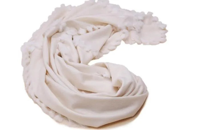 white scarf with fur Luxury Pure 100% Cashmere with natural rex rabbit fur trim, female lady warm spring autumn S1509