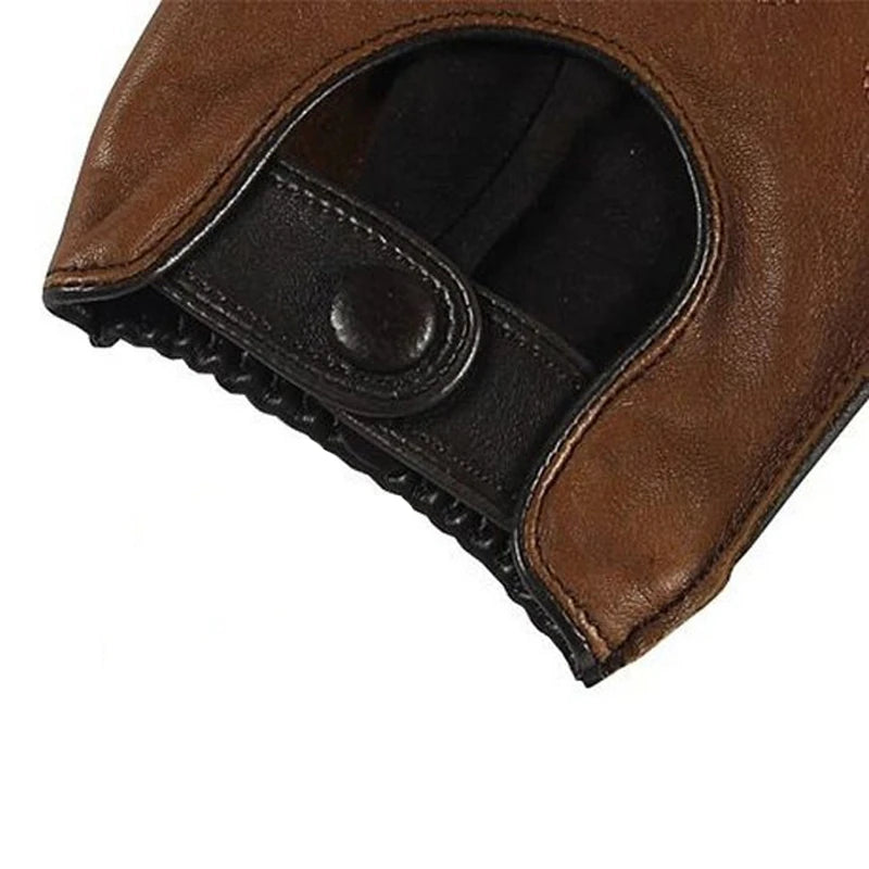 Guantes de cuero genuino para hombre, guantes de piel de oveja transpirables e informales a la moda, guantes de cuero para conducir para hombre de cinco dedos sin forro M023W-5