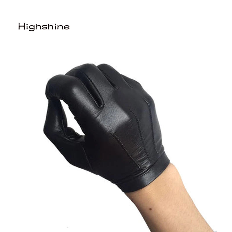 Men's Unlined Luxury Italy Thin Leather Gloves Wrist Button Tight-Fitting Leather Gloves Winter Warm Driving Touch Screen