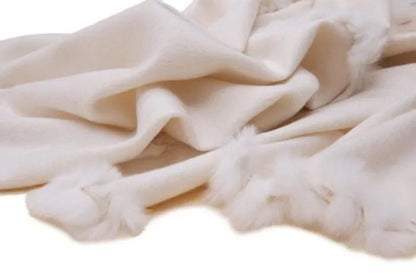 white scarf with fur Luxury Pure 100% Cashmere with natural rex rabbit fur trim, female lady warm spring autumn S1509