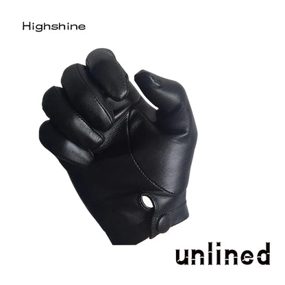 Guantes de cuero finos de lujo italianos sin forro para hombre, guantes de cuero ajustados con botones en la muñeca, guantes cálidos de invierno para conducir con pantalla táctil