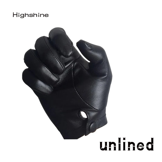 Guantes de piel de oveja de una sola pieza con botones en la muñeca de Highshine Man, color negro y marrón