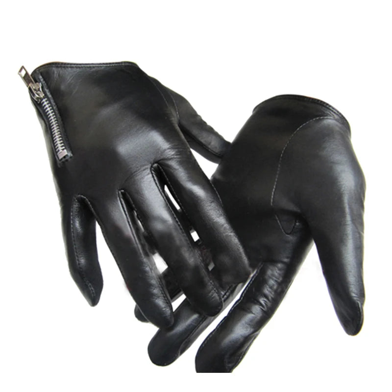 Gants en cuir véritable pour hommes, style classique à fermeture éclair latérale courte, peau de mouton véritable, écran tactile noir, hiver chaud