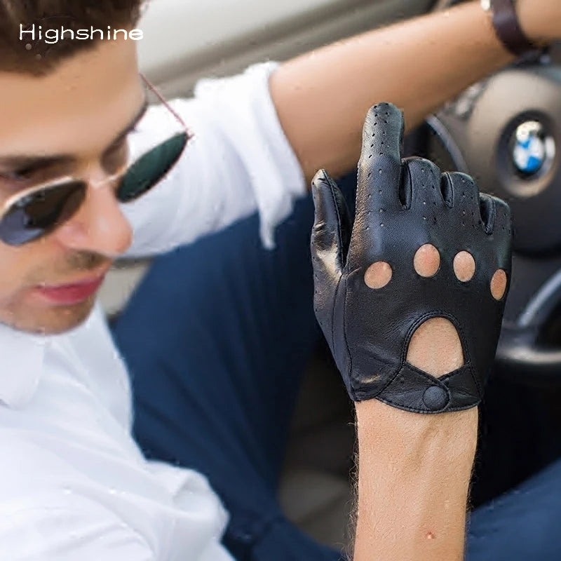 Guantes de conducción genuinos de lujo HIGHSHINE para hombres, sin forro, con pantalla táctil, suaves, finos, de cuero, cortos