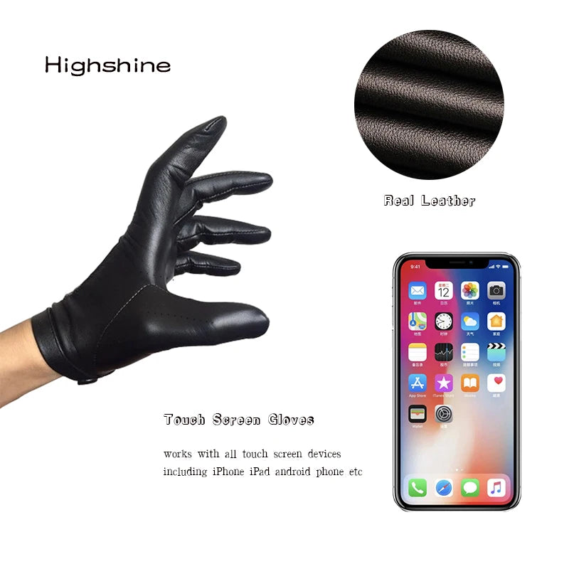 Guantes de cuero finos de lujo italianos sin forro para hombre, guantes de cuero ajustados con botones en la muñeca, guantes cálidos de invierno para conducir con pantalla táctil