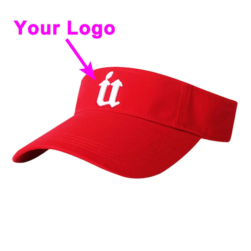 Wholesale Express Fast Free Shipping OEM Service Custom Headwear Printing Embroidery Logo Hollow Sun Protection Visor Hats Caps