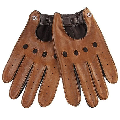 Guantes de cuero genuino para hombre, guantes de piel de oveja transpirables e informales a la moda, guantes de cuero para conducir para hombre de cinco dedos sin forro M023W-5