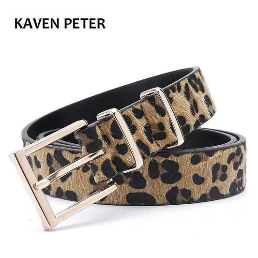 Cinturón de mujer Faja Cinturón de crin de caballo para mujer con estampado de leopardo Hebilla de metal de oro rosa Venta caliente Accesorios de cinturón de PU para mujer