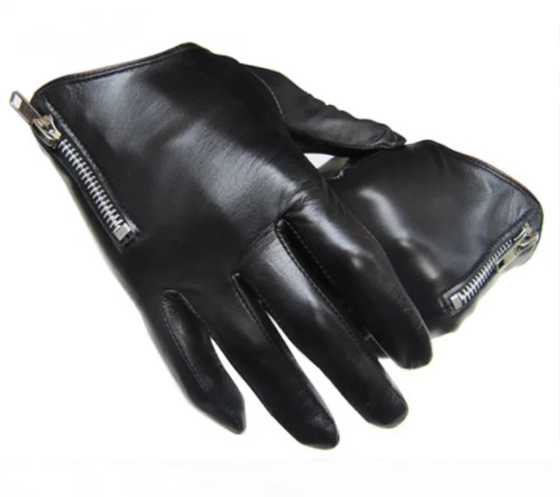 Gants en cuir véritable pour hommes, style classique à fermeture éclair latérale courte, peau de mouton véritable, écran tactile noir, hiver chaud