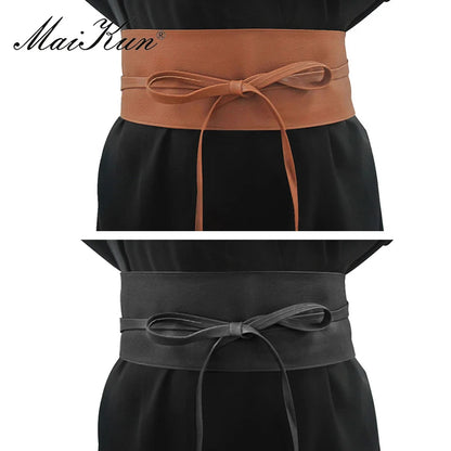 Boho Belt for Women Bowknot Faux Leather Wrap Around Obi Style Cinch Waistband Black Cummerbund Brown Women Belt