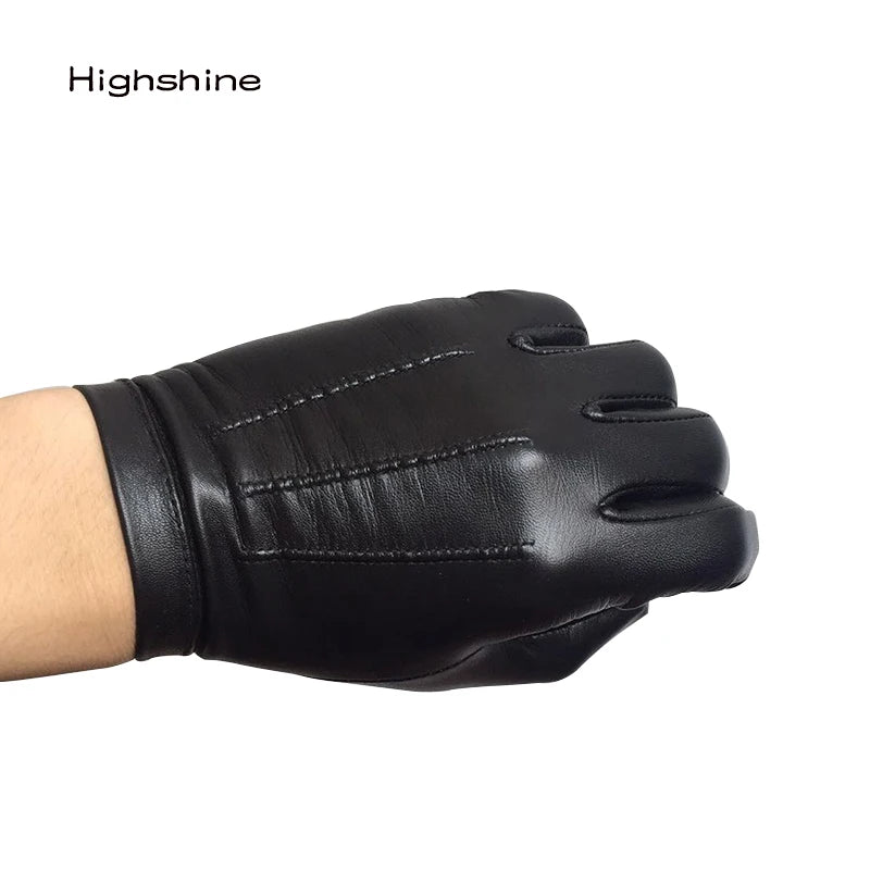 Guantes de cuero finos de lujo italianos sin forro para hombre, guantes de cuero ajustados con botones en la muñeca, guantes cálidos de invierno para conducir con pantalla táctil