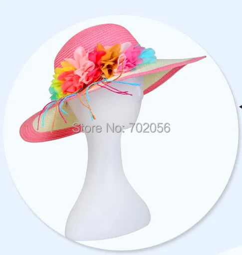 2016 Sombreros de ala ancha con trenza de hierba para mujer, sombreros de verano flexibles con protección UV para la playa, sombrero de pescador con cúpula, sombrero de verano en 6 colores n.° 3846