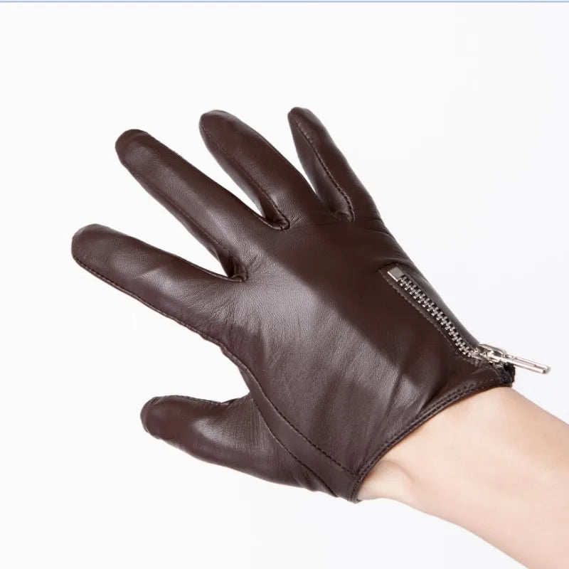 Guantes de cuero para hombre, moda clásica, cremallera lateral corta, ajuste ceñido, estilo auténtico italiano, guantes unisex para pantalla táctil para mujer