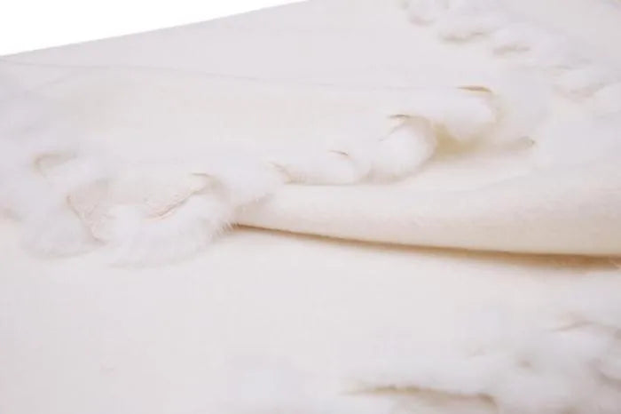 white scarf with fur Luxury Pure 100% Cashmere with natural rex rabbit fur trim, female lady warm spring autumn S1509