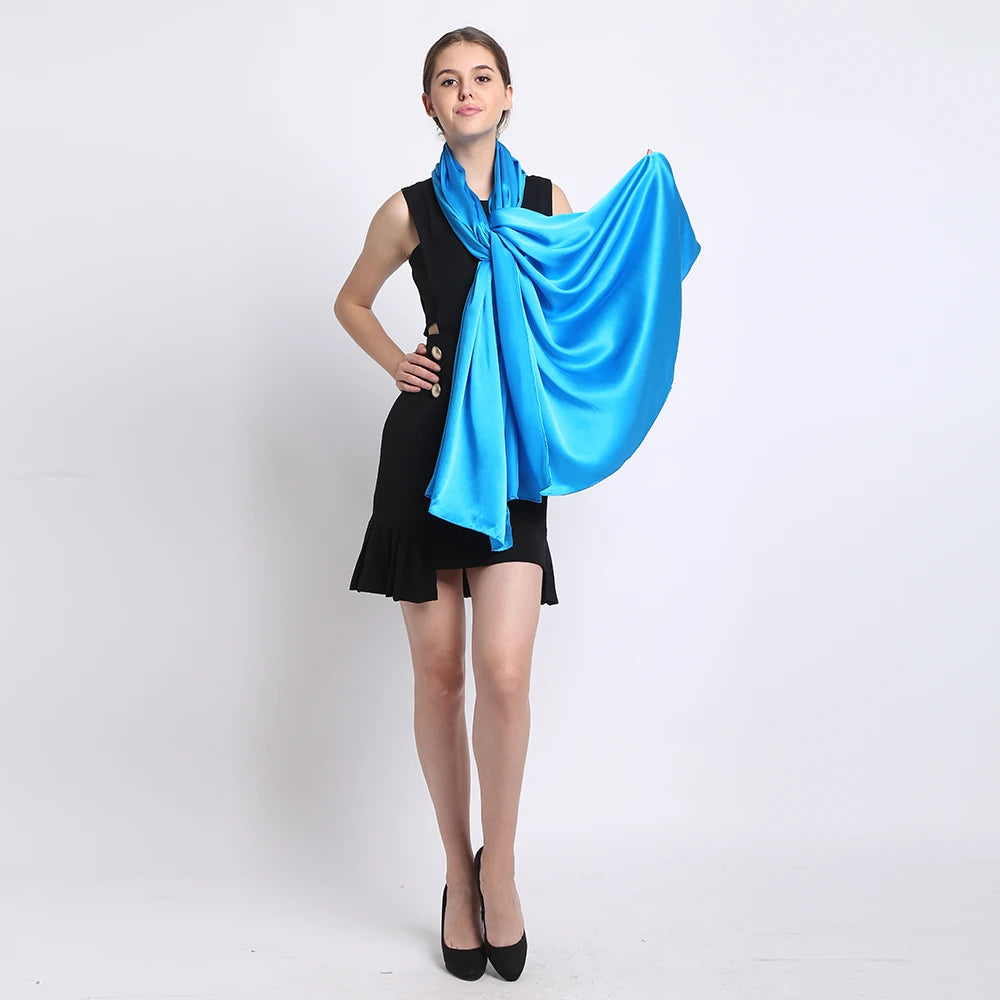 100% Silk Satin Long Scarf 110X200cm Plus Size Women Scarves and Shawls Plain Color Style