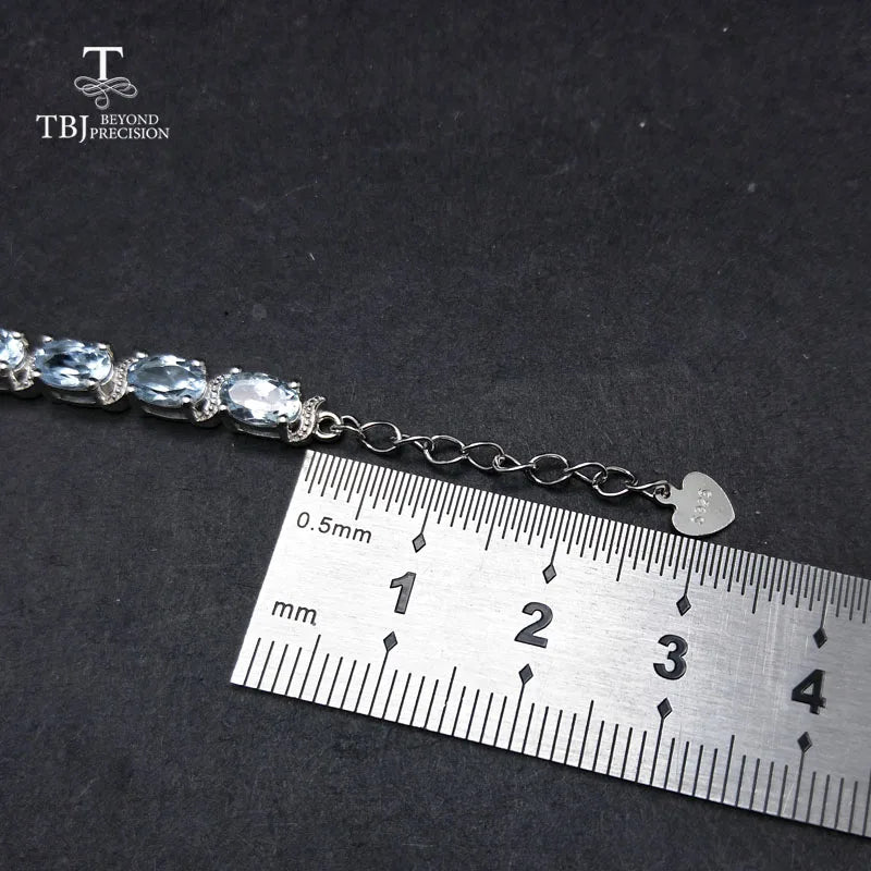 TBJ, pulsera de piedra preciosa de aguamarina brasileña 100 % natural con cadena extensible en plata 925 para mujeres y niñas como regalo con caja de joyería