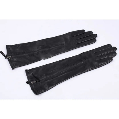 Gants d'hiver en cuir véritable noir solide pour femmes avec fermeture éclair, gants en peau de mouton à la mode, chauds et thermiques L031NQ