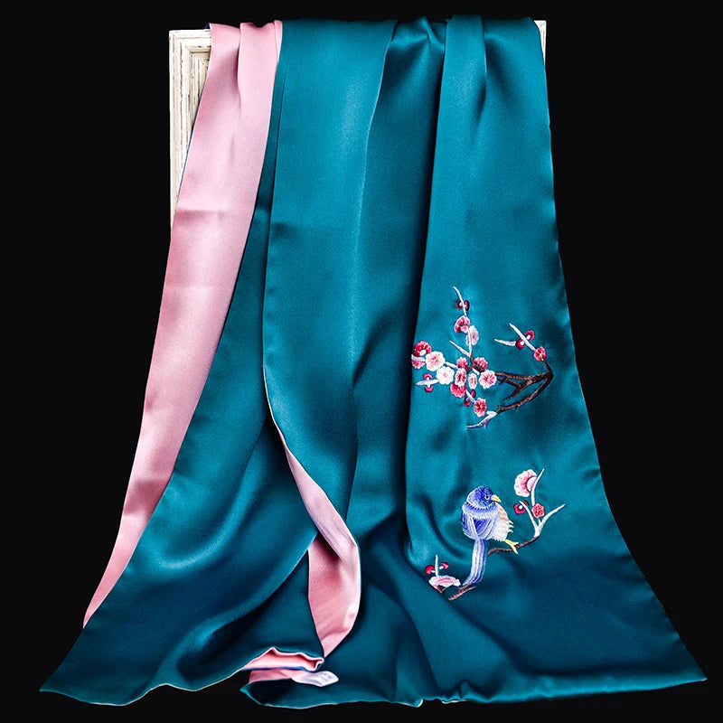 Flower Hand-Embroidered Real Silk Shawls Women Luxury Double-Layers Natural Pure Silk Scarf Ladies Silk Wraps For Party