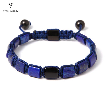 Bracelet tressé réglable en perles de lapis-lazuli carrées bleues pour hommes, bijoux tendance, 8 mm, livraison gratuite DHL