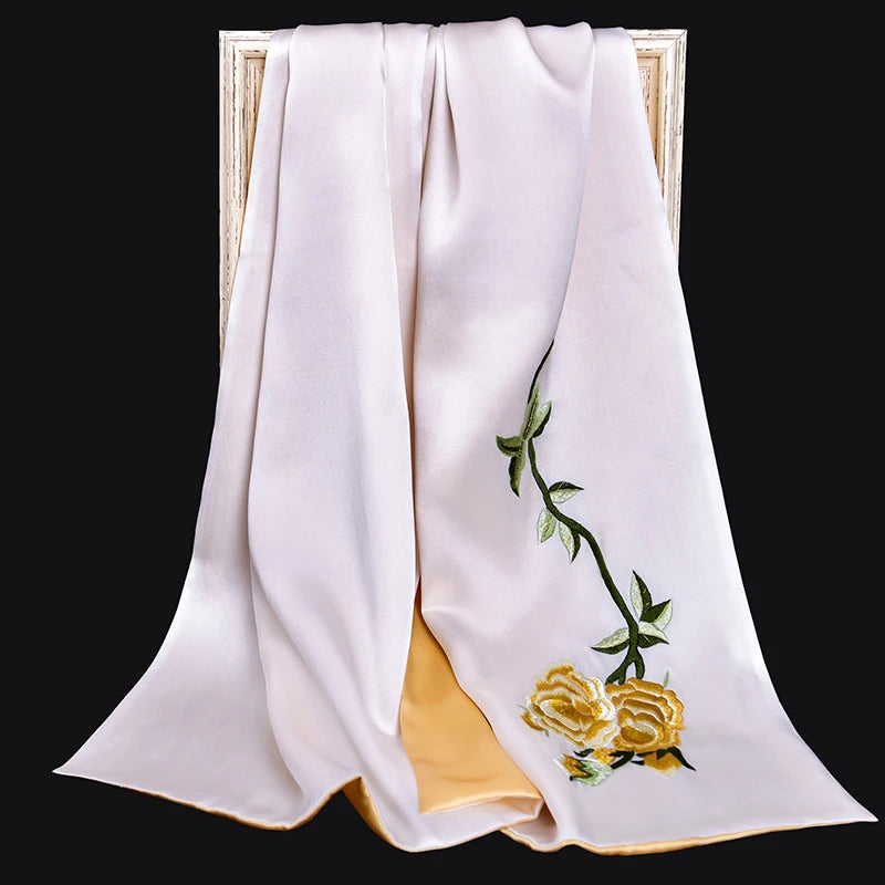 Flower Hand-Embroidered Real Silk Shawls Women Luxury Double-Layers Natural Pure Silk Scarf Ladies Silk Wraps For Party