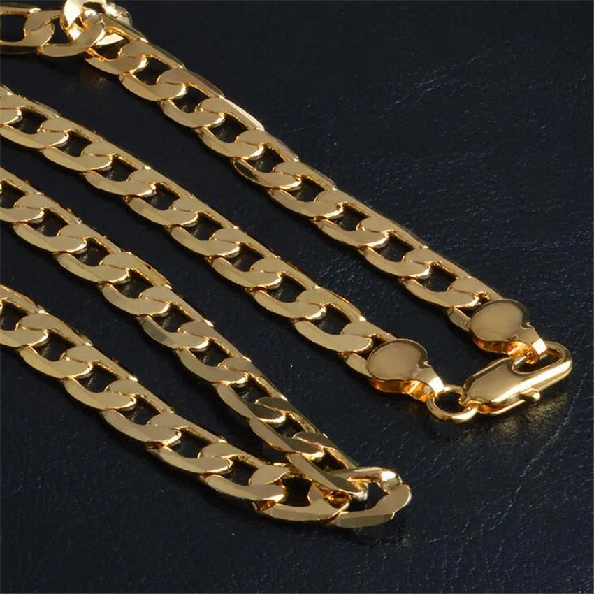 Gold Chain Rough Necklace Hot Long Necklace Fashion Jewelry 18 K 4/6/8/10MM 50cm 20inch Men Chain Necklace Wholesale