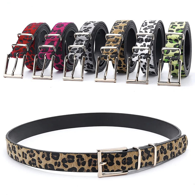 Ceinture pour femme Ceinture en crin de cheval pour femme avec motif léopard Boucle en métal or rose Ventes chaudes Accessoires de ceinture en polyuréthane pour femmes