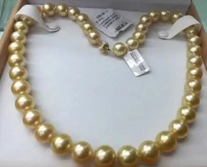 free shipping noble jewelry 12-15mm natural south sea gold pearl necklace 14 K gold