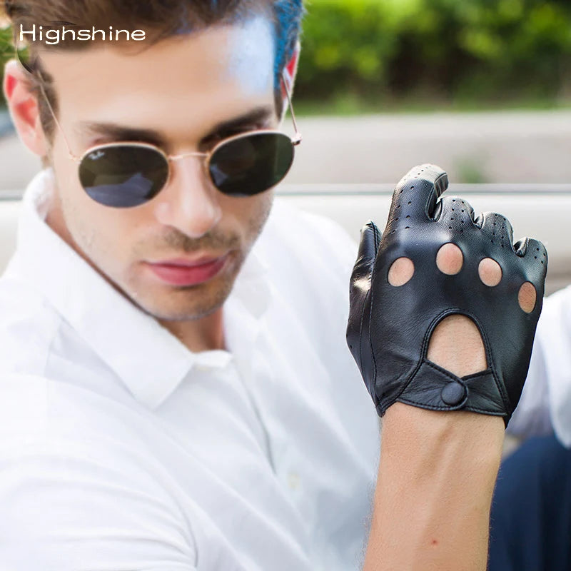 Guantes de conducción genuinos de lujo HIGHSHINE para hombres, sin forro, con pantalla táctil, suaves, finos, de cuero, cortos