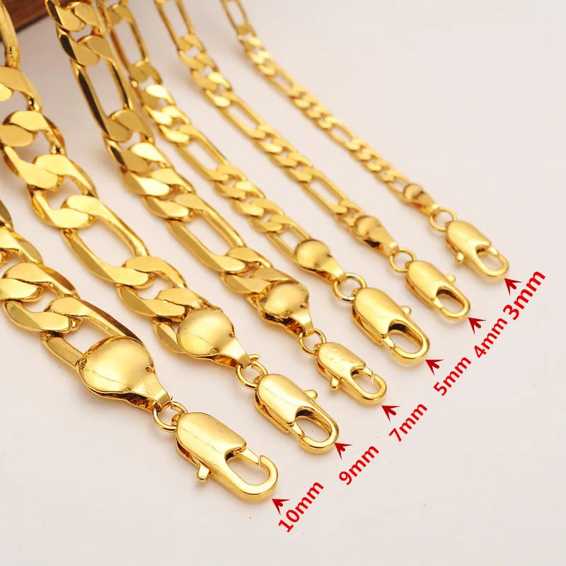 Bangrui 3mm 4mm 5mm 6mm 7mm 9mm 10mm Width Fashion Classic gold Color  figaro Chain link chain Necklace bracelet men Jewelrygift