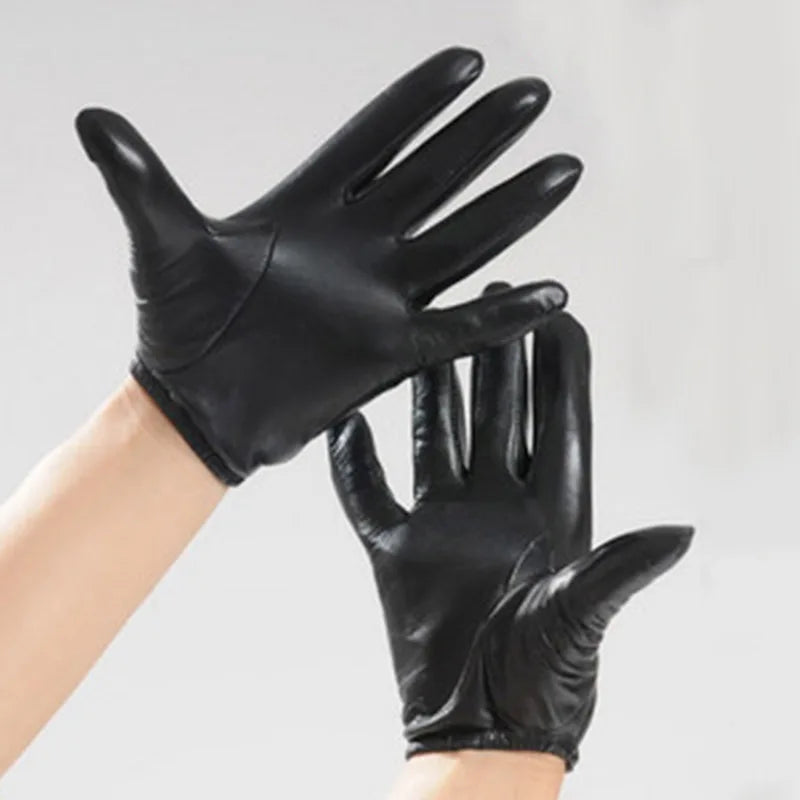 Guantes de piel de cordero ultrafinos italianos de lujo para hombre, guantes de piel de policía sin forro, ajustados y sin forro, cortos, negros