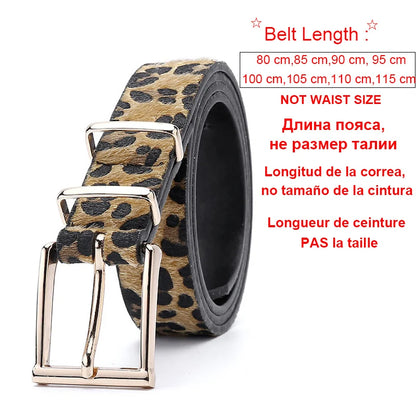 Ceinture pour femme Ceinture en crin de cheval pour femme avec motif léopard Boucle en métal or rose Ventes chaudes Accessoires de ceinture en polyuréthane pour femmes