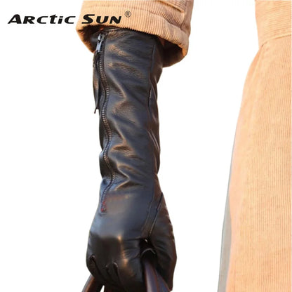 Winter Solid Black Genuine Leather Women Gloves With Zipper Fashion Sheepskin Glove Warm Thermal L031NQ