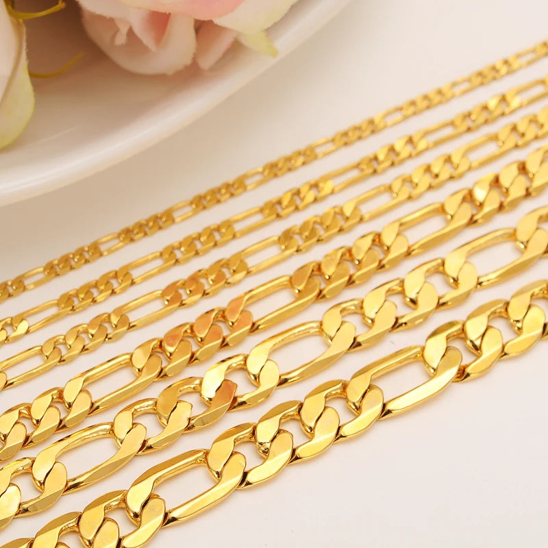 Bangrui 3mm 4mm 5mm 6mm 7mm 9mm 10mm Width Fashion Classic gold Color  figaro Chain link chain Necklace bracelet men Jewelrygift