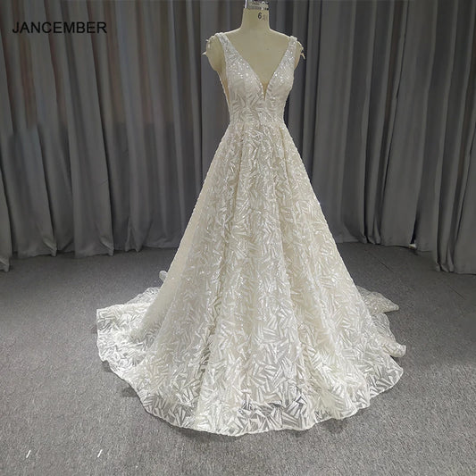 LSQX10 Luxury Wedding Dress 2020 Lace Up Back Ball Gown Short Sleeves Beaded Crystal Lace пляжное платье