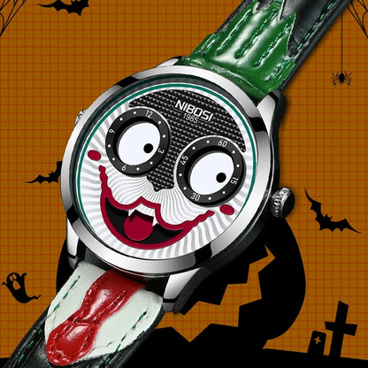 Nuevo reloj de lujo Joker para hombre, marca superior, personalidad creativa de moda, payaso, cuarzo, cuero, relojes deportivos impermeables para hombre