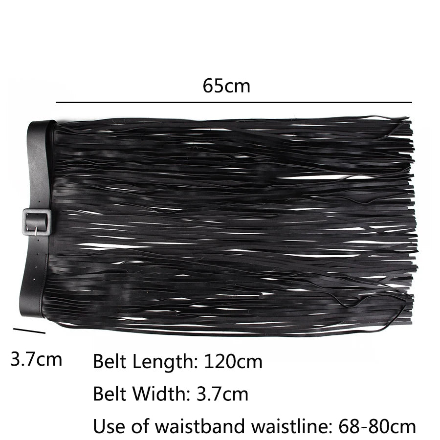 Boho Fringe Wide Belt Designer Women Leather Black Waist Belts Ladies  Personality Slim Long Tassel Strap Long Tassel Waistband