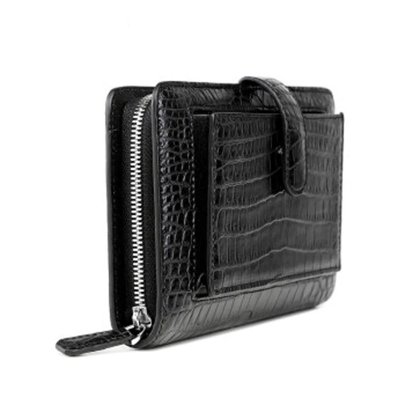 Sac en cuir de crocodile marron pour homme, portefeuille multifonction, sac à main de grande capacité, pochette carrée pour homme