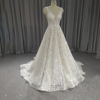 LSQX10 Luxury Wedding Dress 2020 Lace Up Back Ball Gown Short Sleeves Beaded Crystal Lace пляжное платье