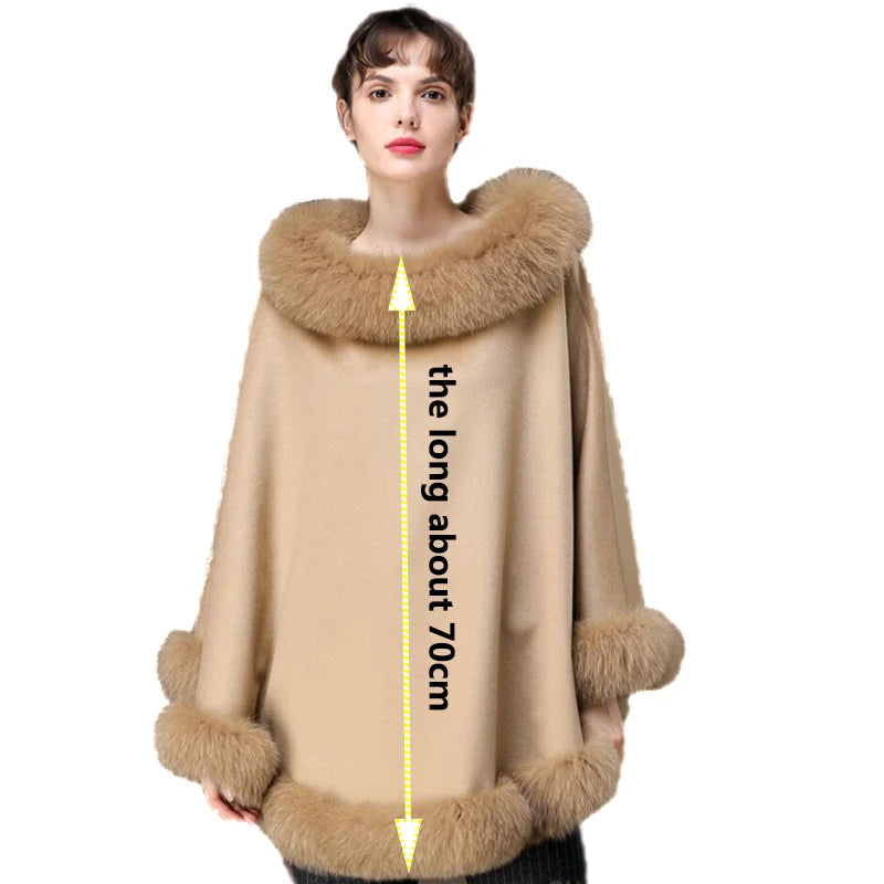 Capes d'hiver en cachemire et laine pour femmes, meilleures enveloppes chaudes avec bordure en fourrure de renard, poncho pour dîner de fête