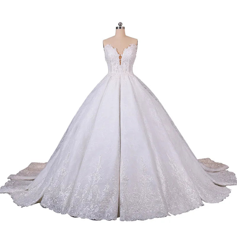 LSDZ14 White Beautiful Temperament Slim Backles Wedding Dresses 2020 Appliques Ball Gowns Strapless With Slessveless