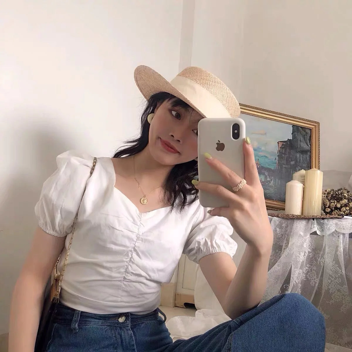 Philippine High-quality Treasure Grass Handmade Flat Top Straw Hat Women Spring Summer Fashion Fedora Hat Beach Sun Hat Chapeau