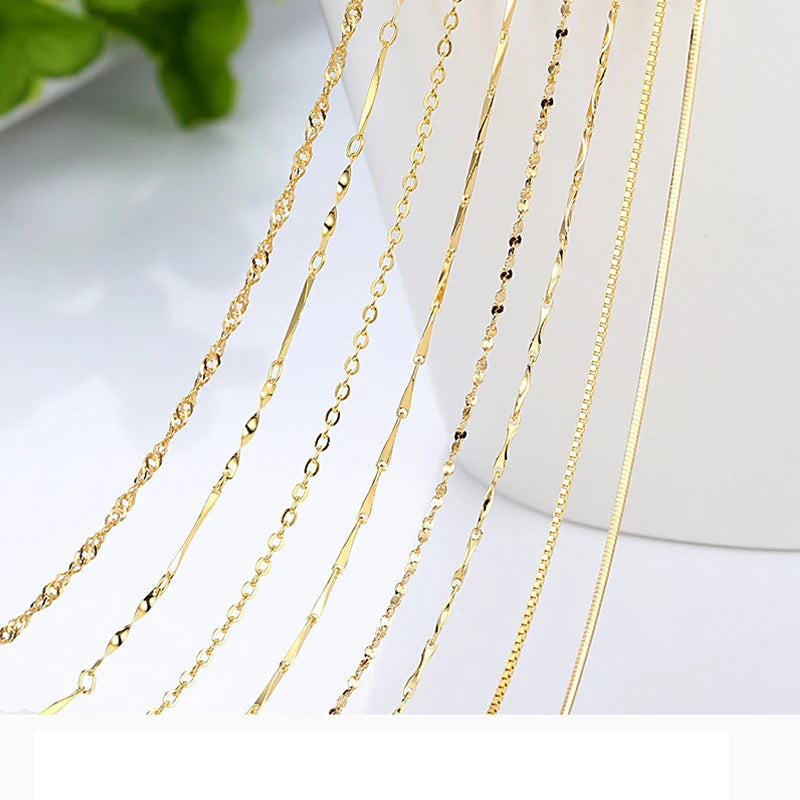 HOYON Real Gold 14k Coating Chain Necklace For Women Clavicle Neck Collares Jewelry Birthday Gift Water Snake Bone Box Chain