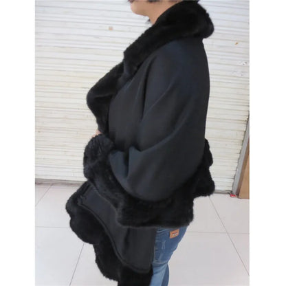 Real 100% pure Cashmere shawl with fur genuine mink fur trimmed women ladies autumn winter fur cape Black elegant scarf S82