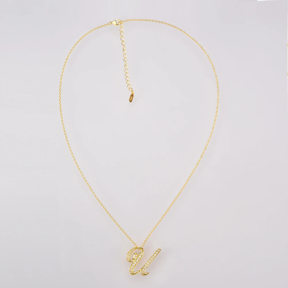 ANDYWEN 925 Sterling Silver Gold Long Chain Alphabet 26 Leter AW Pendentif KH Initial Collier Fait Main Hommes Bijoux De Luxe