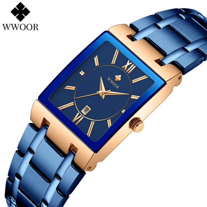 WWOOR 2024 Relojes de moda para hombre, reloj de pulsera de lujo de primera marca, reloj de cuarzo cuadrado resistente al agua con diseño de Ginebra, reloj masculino